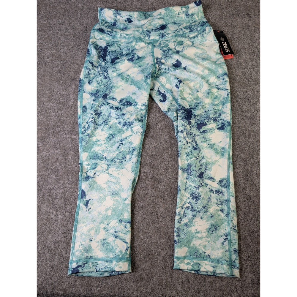 Zelos Motion Studio Strength Blue White Tie Dye Cropped Leggings Capris NWT